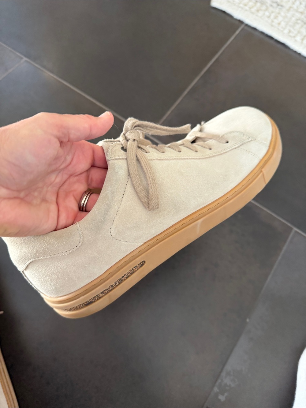 Birkenstock Men’s Suede Low-Top Sneakers in Light Tan with Gum Sole - Picture 6 of 6